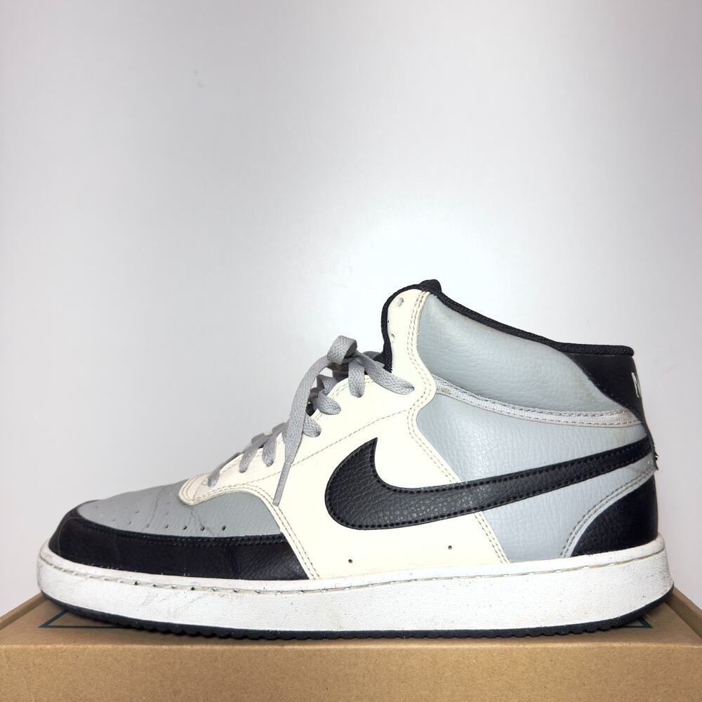 Nike Court Vision Mid Next Nature Mens 11.5 Gray White Black Leather Sneakers